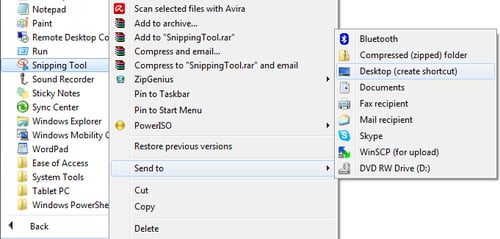 how to add snipping tool to desktop